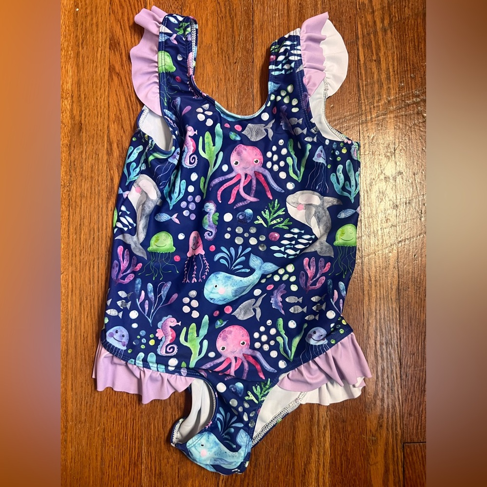 Millie loves lily Girls one piece size 6 with Sea Life Print